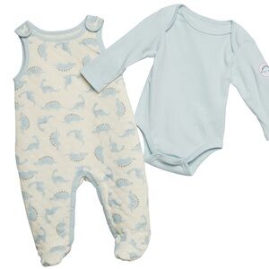 3-6M 2pc Blue Dino Quilted Footed Coverall